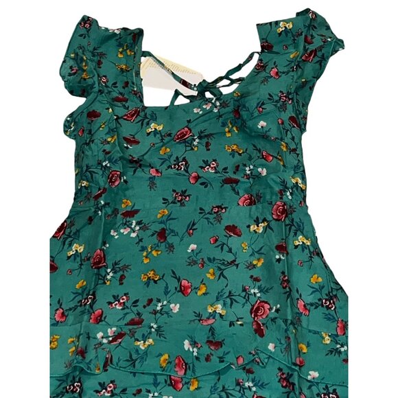 Lottie & Holly Band of Gypsy Collective Floral Tiered Mini Dress Sz Small Green - Picture 7 of 11